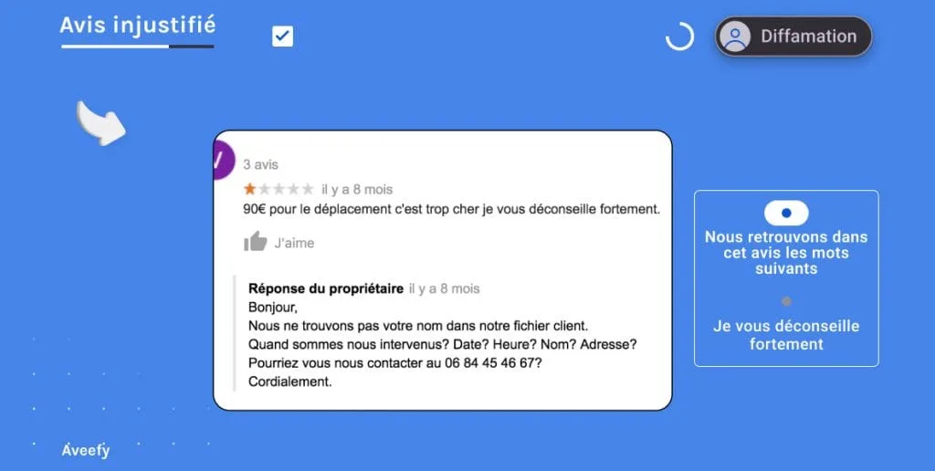 avis négatif google sur la qualité de service