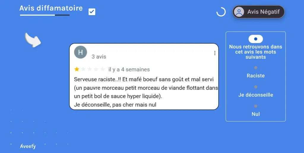 avis négatif avec des propos raciste et un rabais de la qualité de service sur google