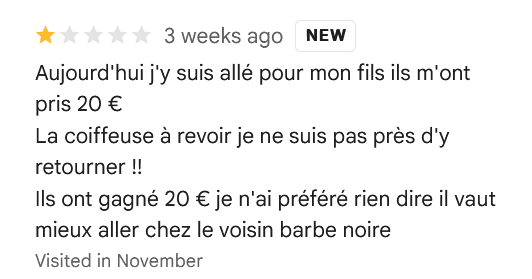 Faux avis coiffeur