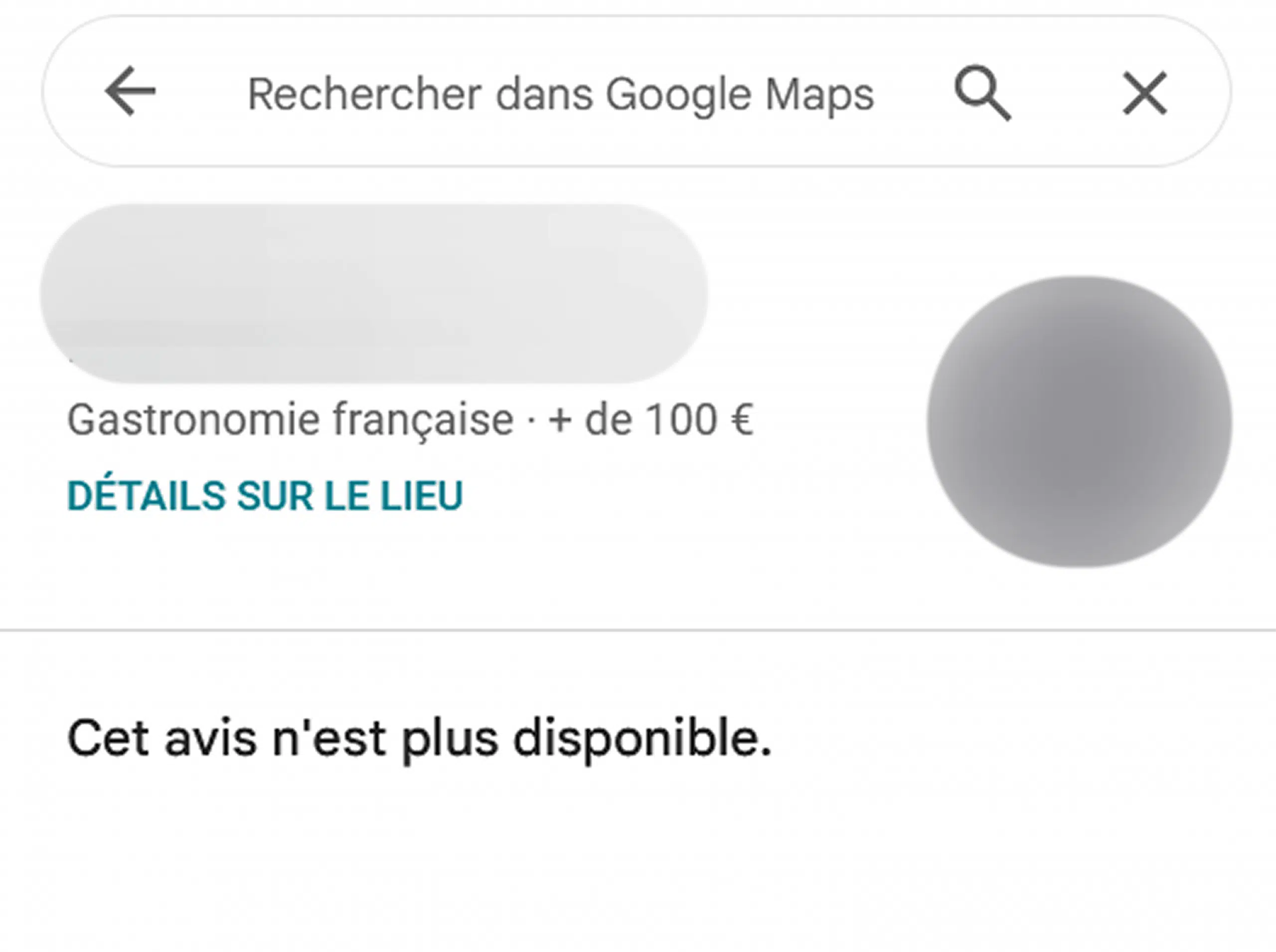 Avis non disponible sur la fiche Google My Business